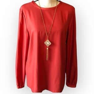 PENDLETON Long Sleeve Blouse Size 10 Burnt Orange Button Keyhole Back